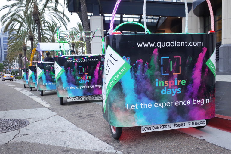 Quadient branded pedicabs San Diego